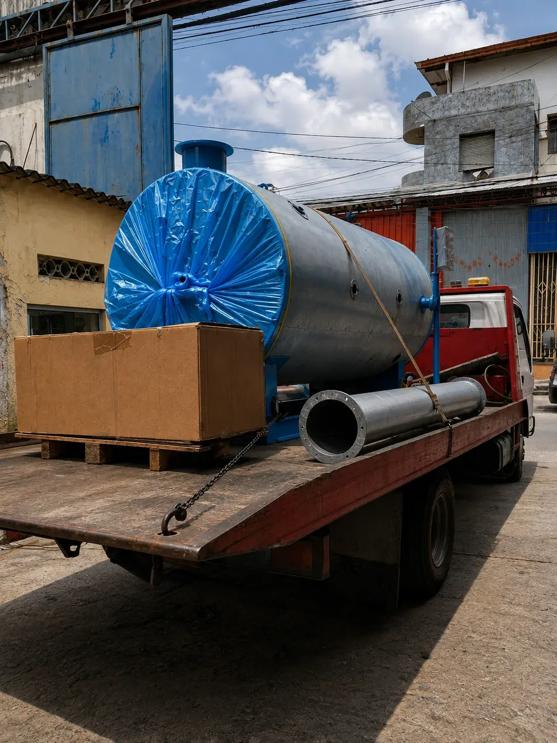 Carga del equipo en camión para despacho a planta